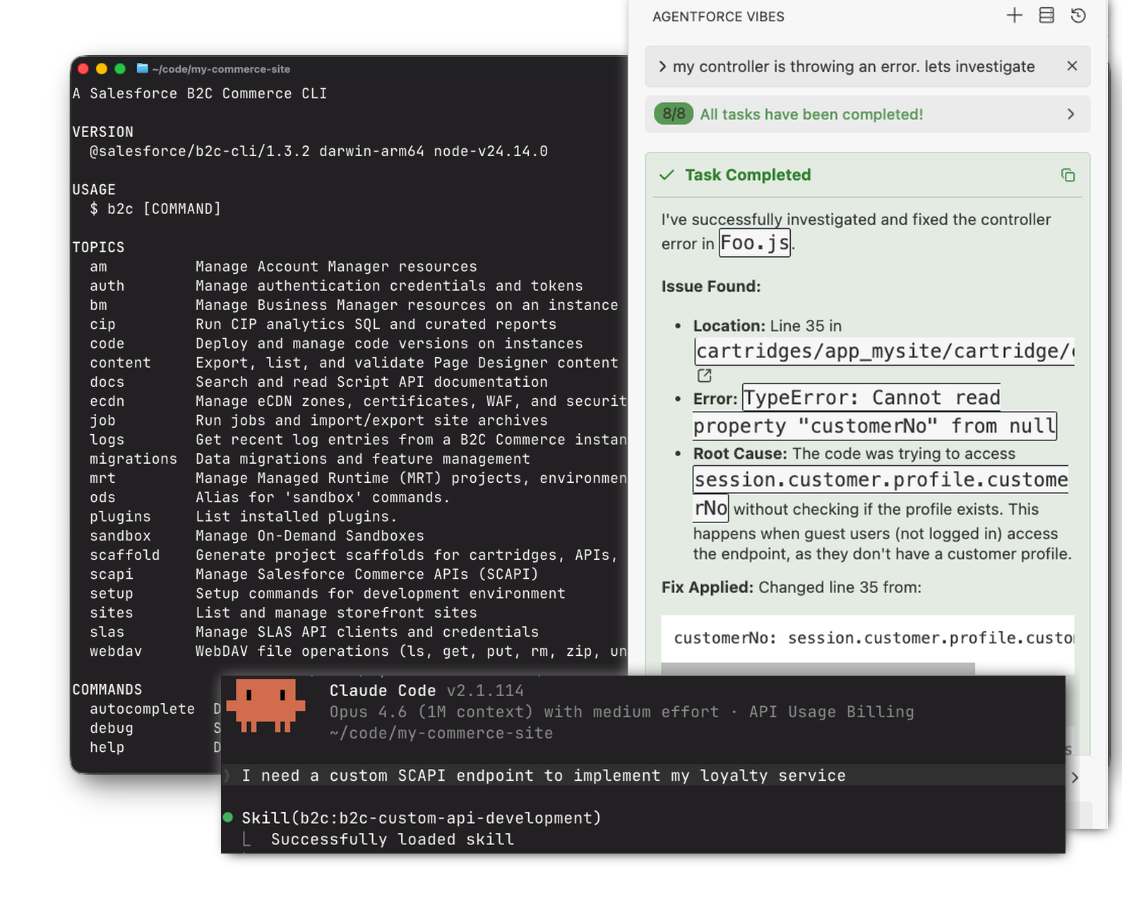 Agentic B2C Developer Toolkit — CLI, Agentforce Vibes, and Claude Code